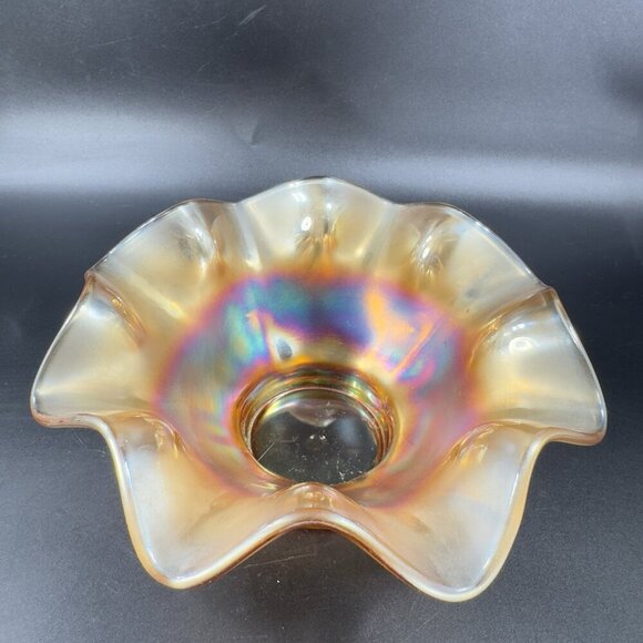 Carnival Glass Iridescent Marigold Bonbon Compote Dish Footed Bowl Glass VTG - Picture 16 of 16